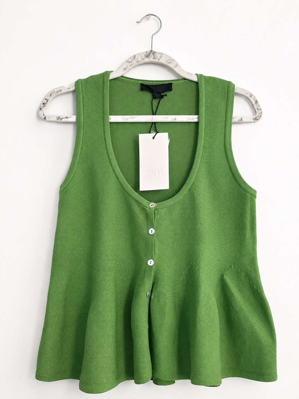Zara Scoop Neck Button-Front Tank Top Green Size Small